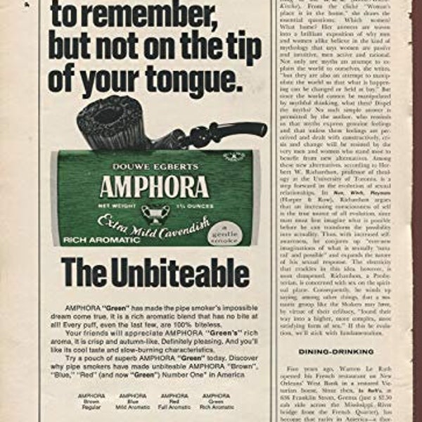 Amphora Extra Mild Cavendish Tobacco A New Taste To Remember But Not On The Tip Of Your Tongue 1971 Vintage Antique Advertisement