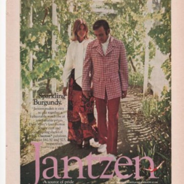 Jantzen Sparkling Burgundy Men's Clothing Dave Marr's Leisure Suit 1973 Vintage Antique Advertisement