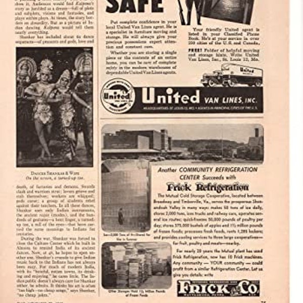 United Van Lines Store It Safe Frick Refrigeration 1948 Antique Advertisement