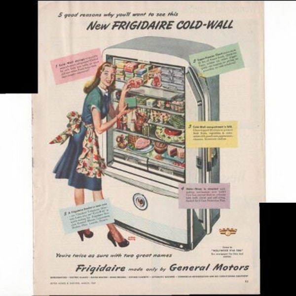 Frigidaire Refrigerator General Motors Kitchen 1947 Home Antique Advertisement