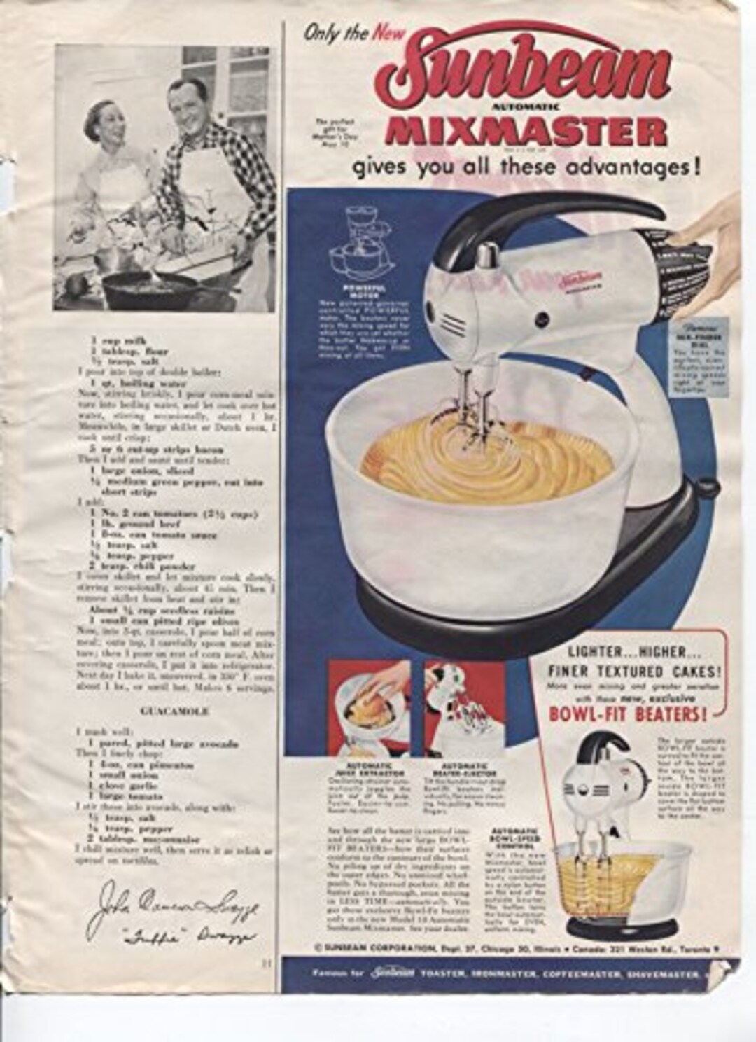 Sunbeam Automatic Mixmaster Mixer Gives You All These Advantages