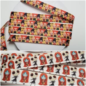 2 Designs: 5/8&quot; (16mm) Witch Sisters and Nightmare XMAS Inspired Grosgrain Ribbon (BTY)