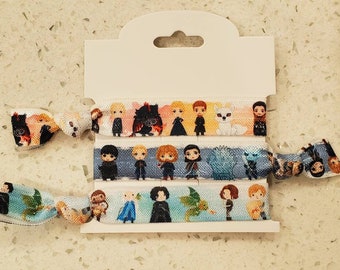 5/8" FOE Medieval Thrones Inspired, Cheer/Football Hair Ties, Knotted Hair Ties, Party Favors, Elastic Bracelets