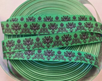 5/8" (16mm) Green Grave Mansion Wallpaper Inspired Grosgrain Ribbon (BTY)