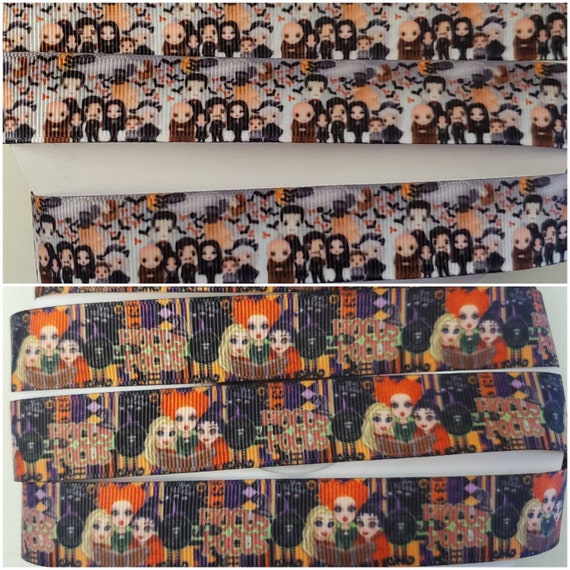 2 Designs: 7/8" (22mm) Witch Sisters and Creepy Family Inspired Grosgrain Ribbon (BTY)