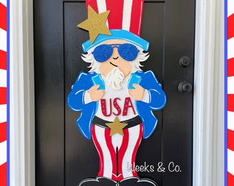 Uncle Sam Door Hanger Fourth of July Patriotic Red White and Blue Front porch                                                    4th of July