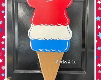 Patriotic Disney Inspired Mickey Ice Cream Cone Door Hanger Wall Hanging Front Door Mickey