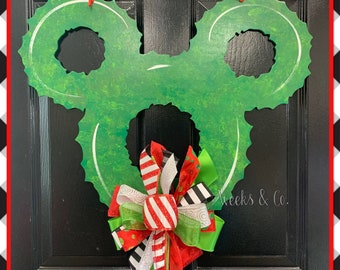 Disney Inspired Christmas Mickey Mouse Wreath with Christmas Bow