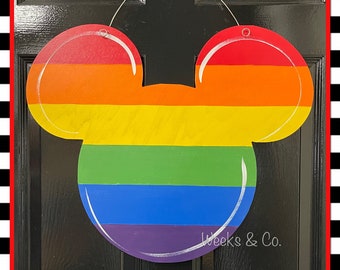 Disney Inspired Pride LGBTQ Mickey Door Hanger Front Door Mickey Mouse Love is Love