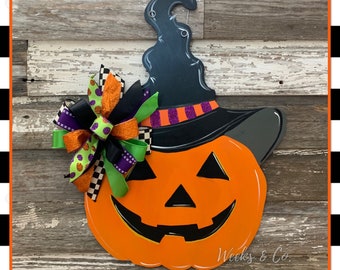 Witchy Jack-O-Lantern Door Hanger Halloween Spooky Front Porch Front Door