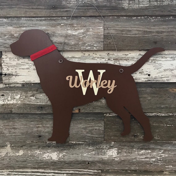 Lab With Name With Initial Dog Door Hanger Front Door Labrador Etsy