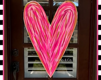 Funky Shades of Pink Heart Valentine large Door Hanger Red Heart Love is in the Air