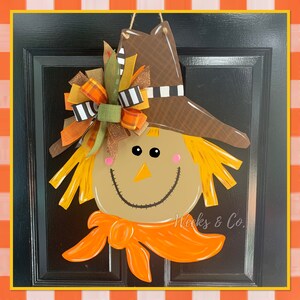 Happy Scarecrow Door Hanger Happy Fall Y'all Front Door Not So Scary Scarecrow front porch