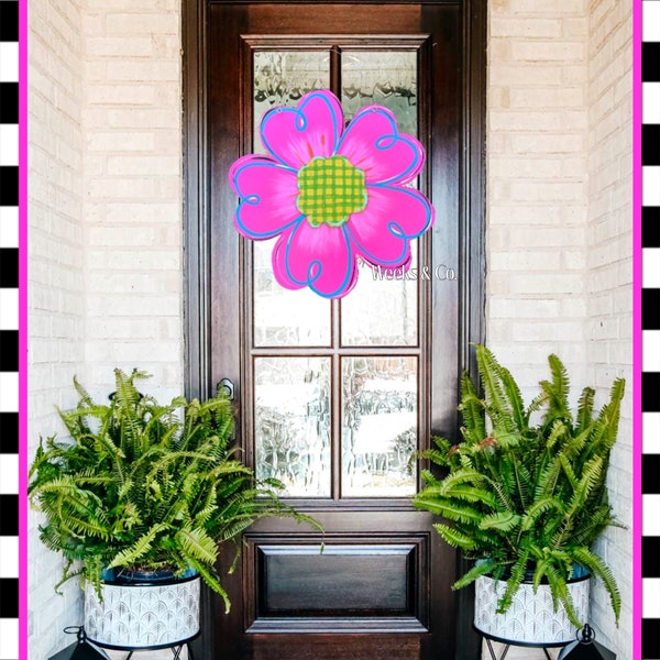 Hot Pink Spring Summer Flower Door Hanger