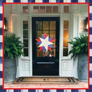 Rustic Star Red White And Blue Patriotic USA The Fourth 4th of July Door Hanger Wall Hanging Front Door Red White Blue Flag