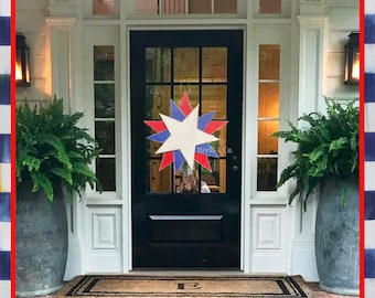 Rustic Star Red White And Blue Patriotic USA The Fourth 4th of July Door Hanger Wall Hanging Front Door Red White Blue Flag