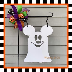 15 Inch Disney Inspired Halloween Mickey Ghost Garden Flag ACM Foolish Mortals Flag Aluminum No rust Mickey Mouse