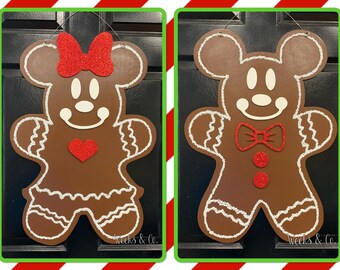 Disney Inspired Christmas Mickey and Minnie Gingerbread  Door Hanger Front Door Mickey Mouse