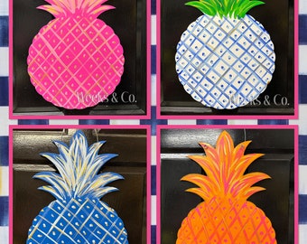 Classic Pineapple Hand painted Chinoiserie styled Welcome Pineapple Fromt Door