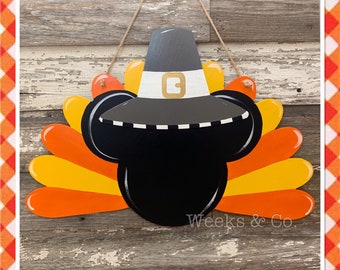 Disney Inspired Mickey Turkey Pilgrim Door Hanger Front Door Mickey Mouse Thanksgiving