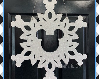Mickey Inspired Snowflake Winter Door Hanger Disney Front Door Mouse Font Porch