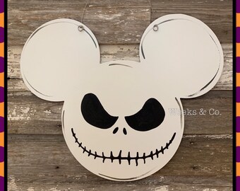 Disney Inspired Jack Skellington Mickey Mouse Door Hanger Front Door Mickey Mouse Halloween Nightmare Before Christmas