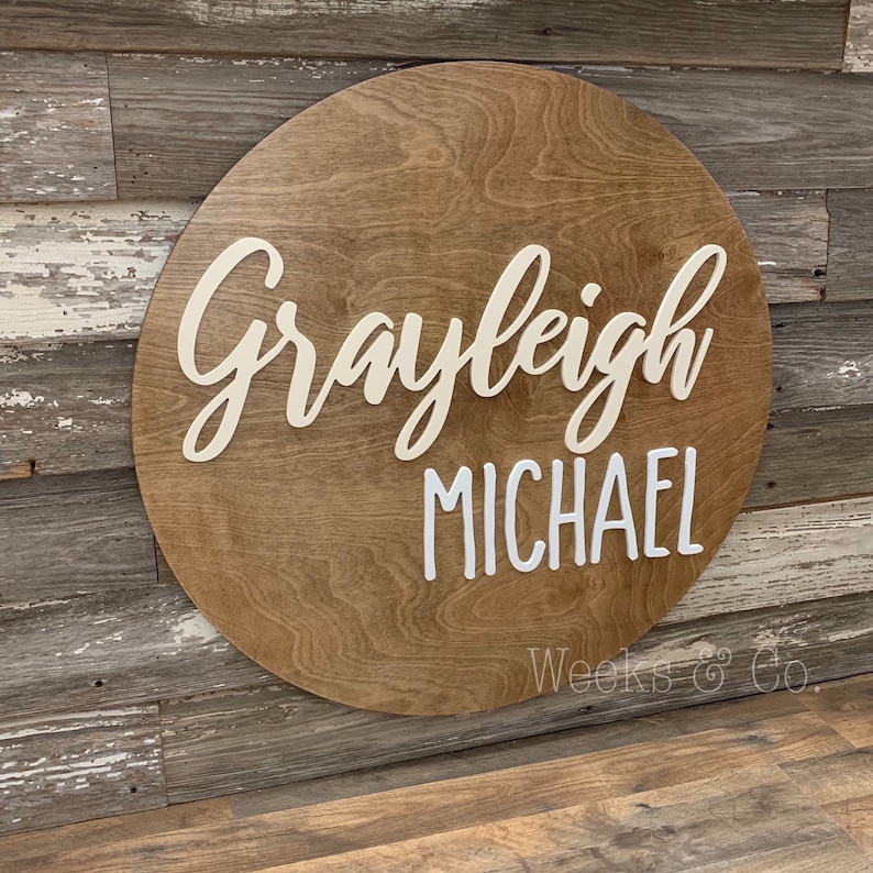 Nursery Baby Name Wooden Base Vintage Farmhouse Rustic Sign Personalized Gallery Wall