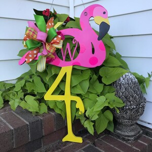 Bright Polka Dot Flamingo Door Hanger, Summer Door Hanger, front door front porch