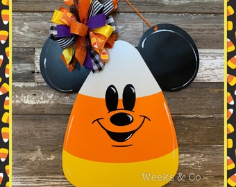 Mickey Inspired Candy Corn Halloween Door Hanger Disney Front Door Mouse