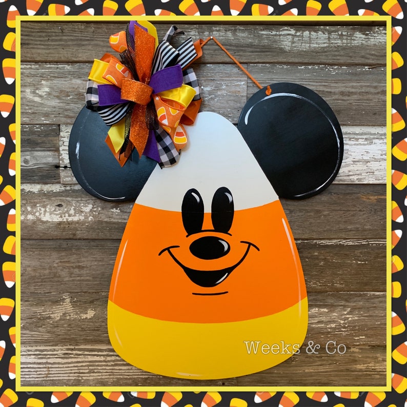 Mickey Inspired Candy Corn Halloween Door Hanger Disney Front Etsy