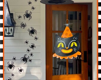 Retro Scaredy Cat Door Hanger Halloween Porch Decor Front Door