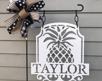 Pineapple Welcome Family Name Garden Flag 15 Inch ACM Hanger Name Aluminum Composite Material