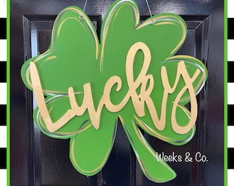 Lucky St. Patrick's Four Leaf Clover Leprechaun Front Door Door Hanger