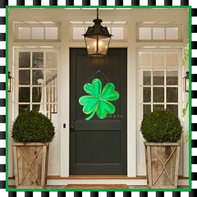 St. Patrick's Four Leaf Clover Leprechaun Front Door Door Hanger image 1