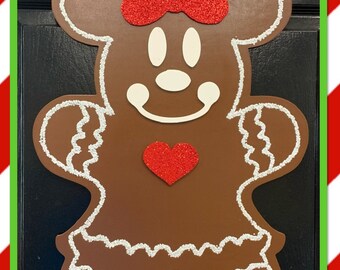 Disney Inspired Christmas Minnie Mouse Gingerbread Door Hanger Front Door Mickey Mouse