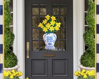 Daffodils in Ginger Jar Spring Door Hanger