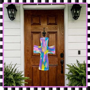 Stained Glass inspired Cross Door Hanger Front Door Happy Spring He is Risen