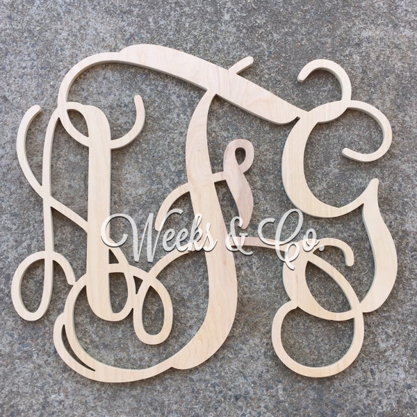 24 Inch Monograms Unfinished Connected Vine Font Ready to Paint Front Door Door Hanger Wedding Gift Nursery Wall Art