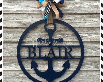 Bordered Anchor with Name Door Hanger Beach House Lake House The Anchor Holds Front Door Nautical Ocean