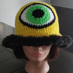 Crochet Cyclops Bucket Hat – Adult Size, Acrylic Yarn
