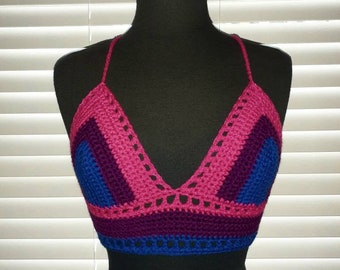 Bisexual Crochet Crop Top Size S to M - LGBTQ - Pride Top - Daisy Festival - Pride- Bikini Top - Bisexual Pride Top