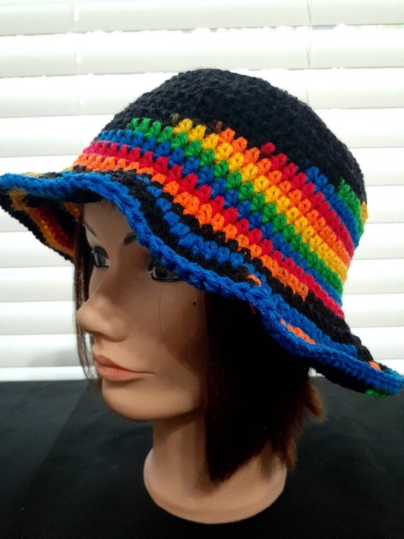 Rainbow Crochet Bucket Hat Adult Size 
