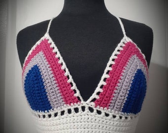 Bisexual Crochet Crop Top Size S to M - LGBTQ - Pride Top - Daisy Festival - Pride- Bikini Top - Bisexual Pride Top