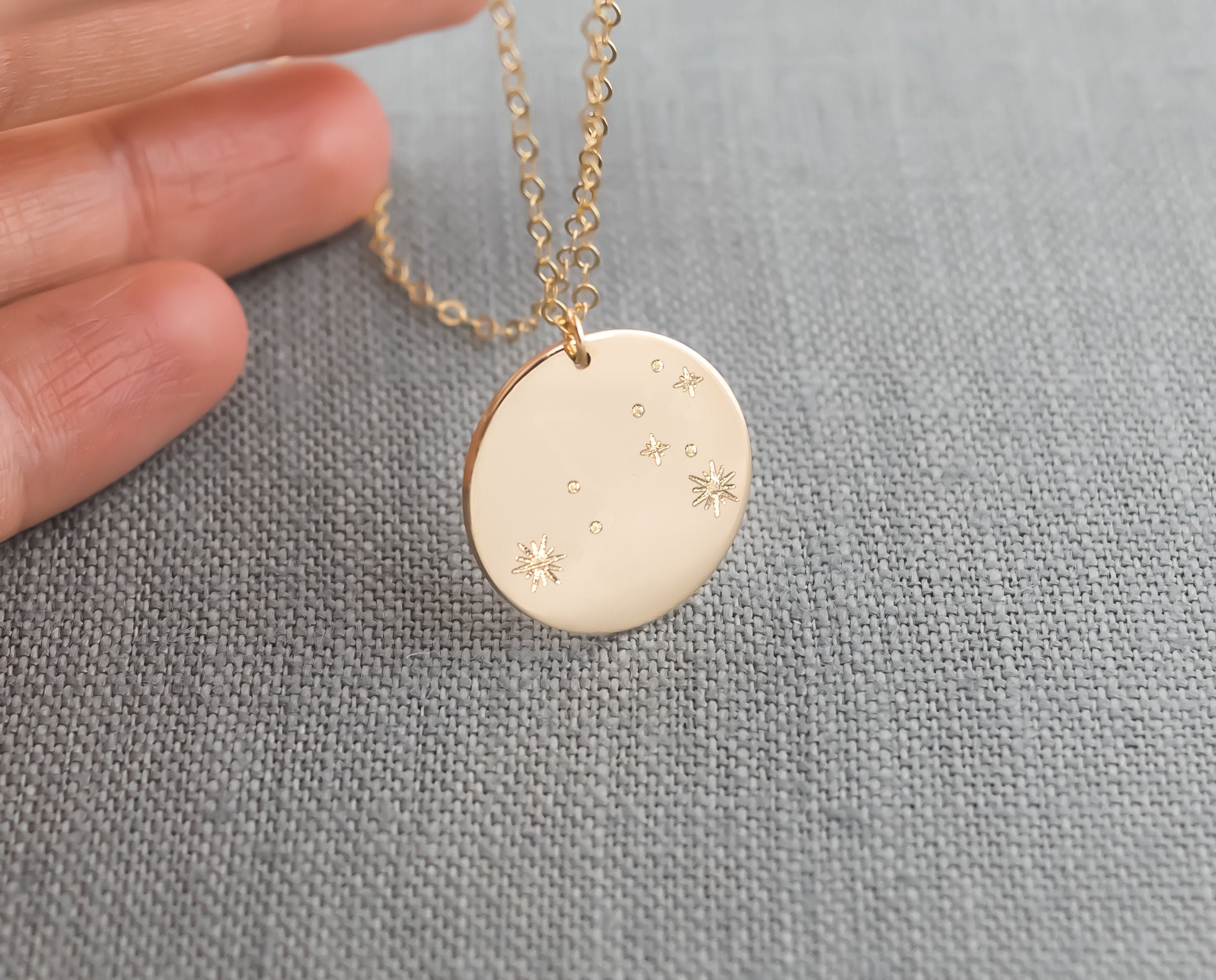 Zodiac Constellation Necklace | 19 mm (3/4") Personalized Disc P…