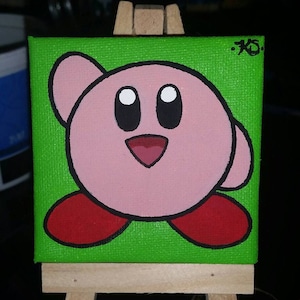 Kirby Hand-Painted Miniature Art - 3x3 Inch Acrylic on Canvas with Easel