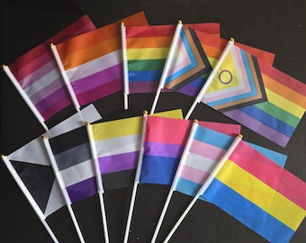 Hand-Assembled LGBTQ+ Pride Stick Flags for Desktop or Parade - Choose Your Identity