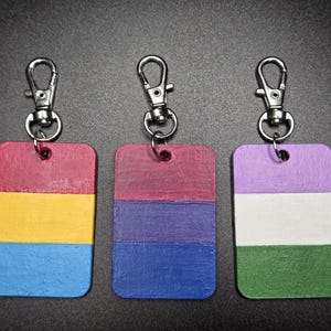 Hand-Painted Wooden Pride Flag Keychain | Zipper Charm | Bag Tag | Necklace Pendant