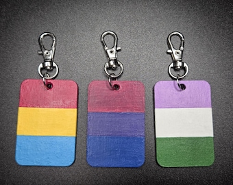Hand-Painted Wooden Pride Flag Keychain | Zipper Charm | Bag Tag | Necklace Pendant