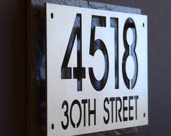 Custom Stainless Steel  House Numbers with Street Name Address Plaque.