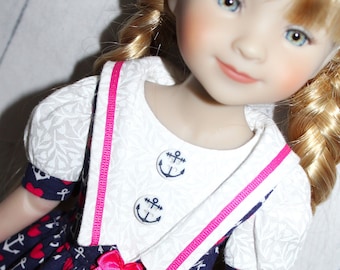 15 Inch Doll (like Ruby Red FF) Navy Blue Anchor & Pink Hearts Sailor Dress